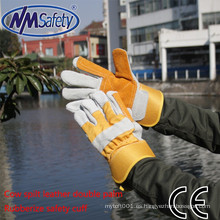 NMSAFETY guantes de cuero de la seguridad de la fractura de la vaca del guante de soldadura de dos palmas de cuero